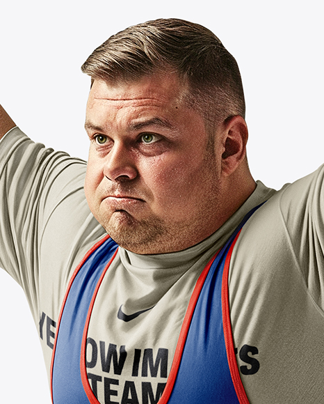 Man Wearing Weightlifing Suit with Barbell Mockup