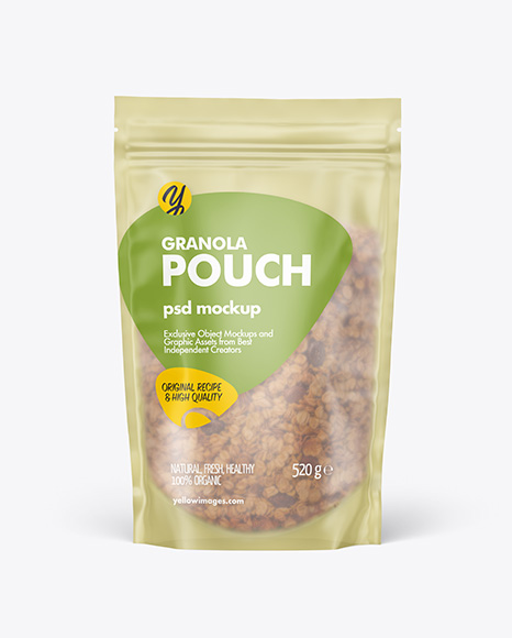 Frosted Stand-Up Pouch w/ Granola Mockup