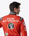 Man Wearing Racing Kit with Helmet Mockup