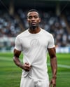 Soccer Player Wearing a Crew Neck Jersey and Shorts at the Stadium Mockup
