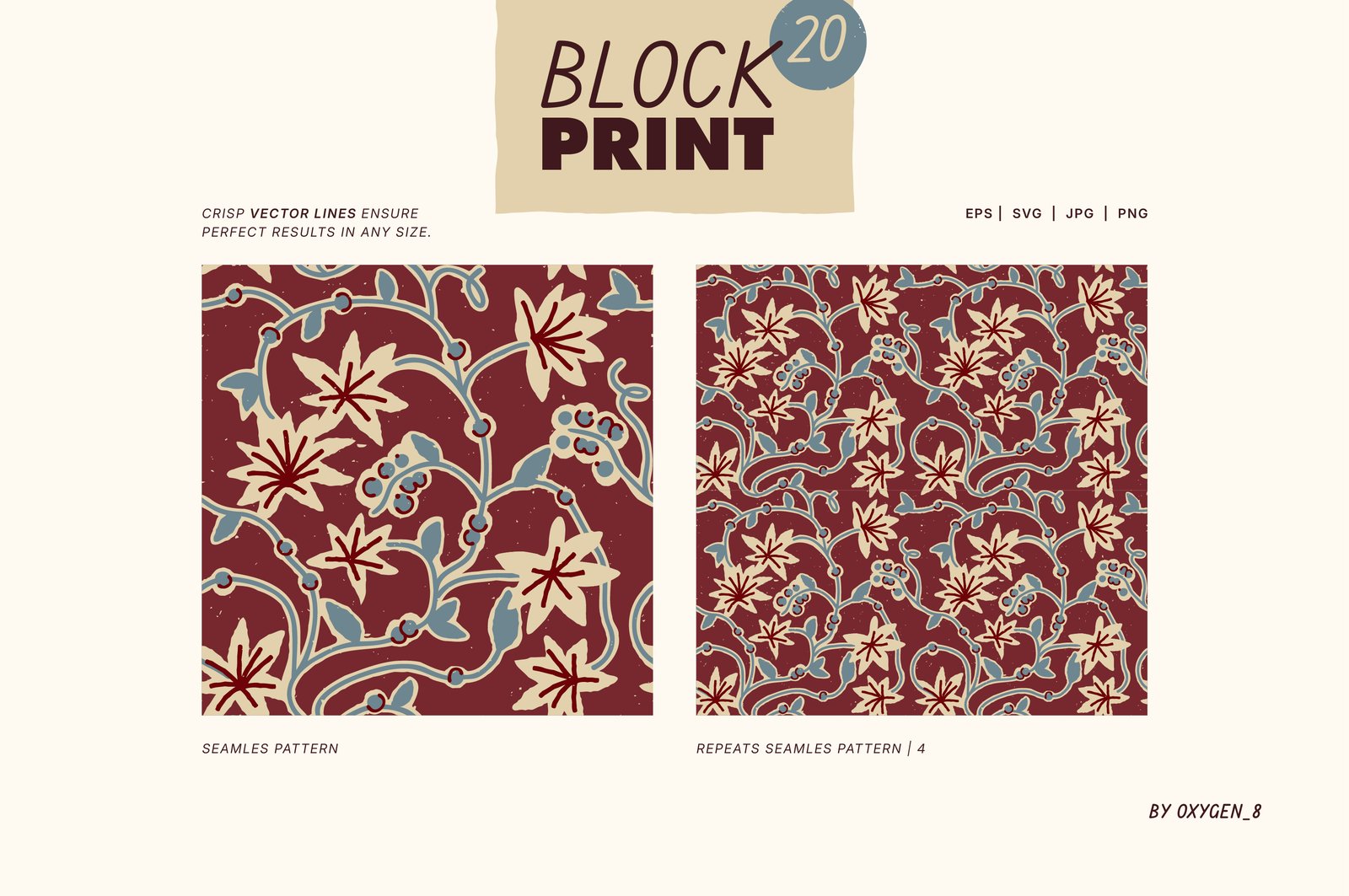 Block Print. Seamless Patterns