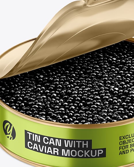 Opened Tin Can w/ Black Caviar Mockup