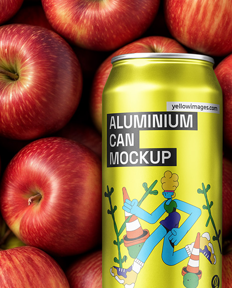 16oz Drink Can on a Stack of Red Apples Mockup