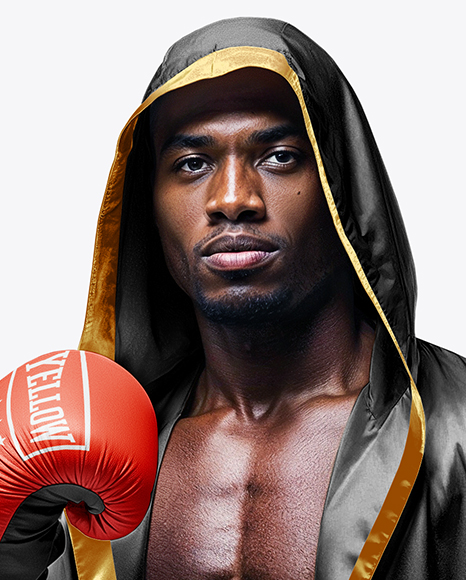 Black Man Wearing Boxing Kit with Robe and Shorts Mockup