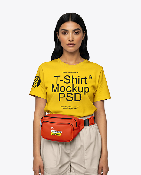Woman Wearing T-Shirt with Fanny Pack Mockup