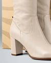 Pair of Women's High-Knee Boot with Shoe Box Mockup