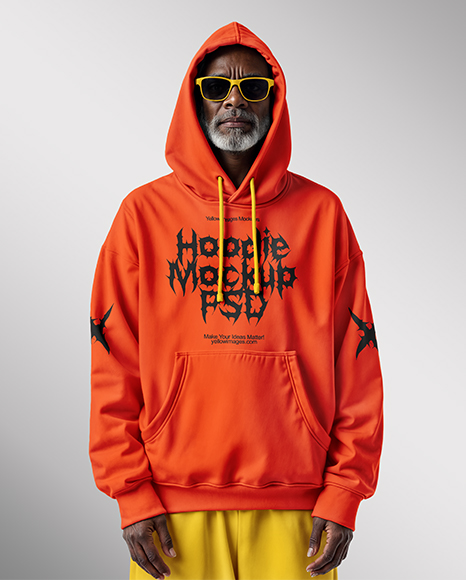 Elderly Black Man Wearing Hoodie and Sweatpants Mockup