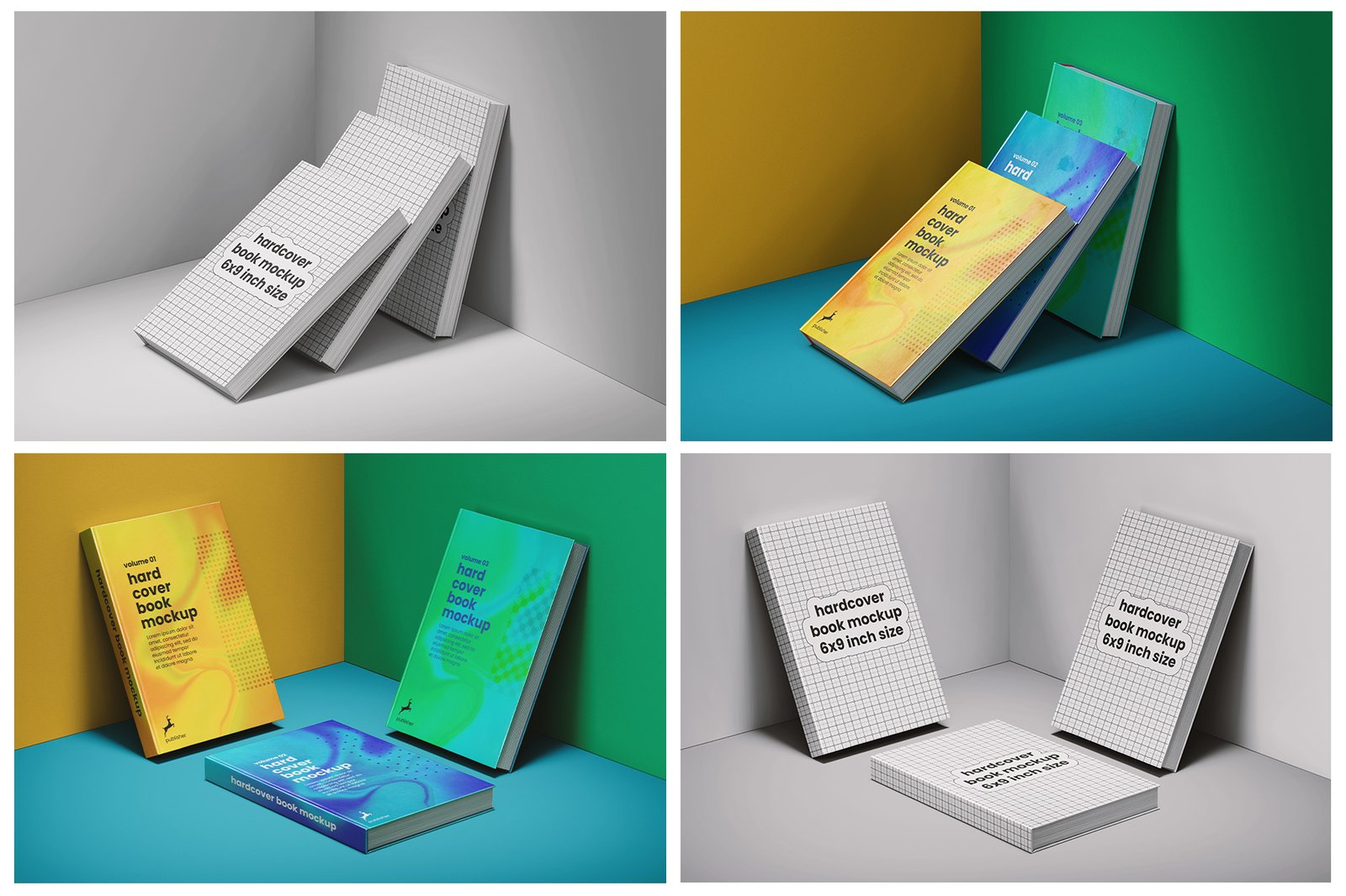 Hardback Cover Book 6x9 Inch Mockup Set