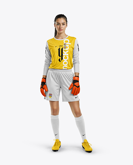 Female Soccer Goalkeeper Wearing Long Sleeve Jersey Mockup - Crew neck mockup