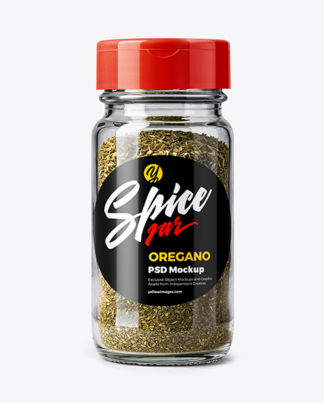 Glass Spice Jar with Oregano Mockup - Realistic mockups