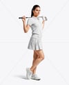 Woman Wearing Golf Shirt and Skirt Mockup