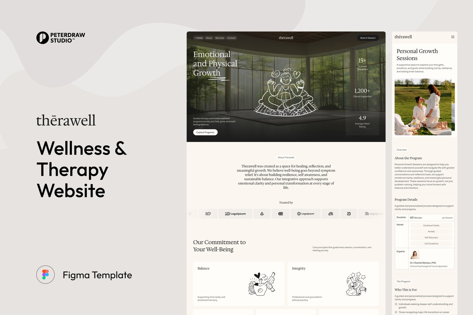 Therawell – Wellness &amp; Therapy Website UI Figma Template