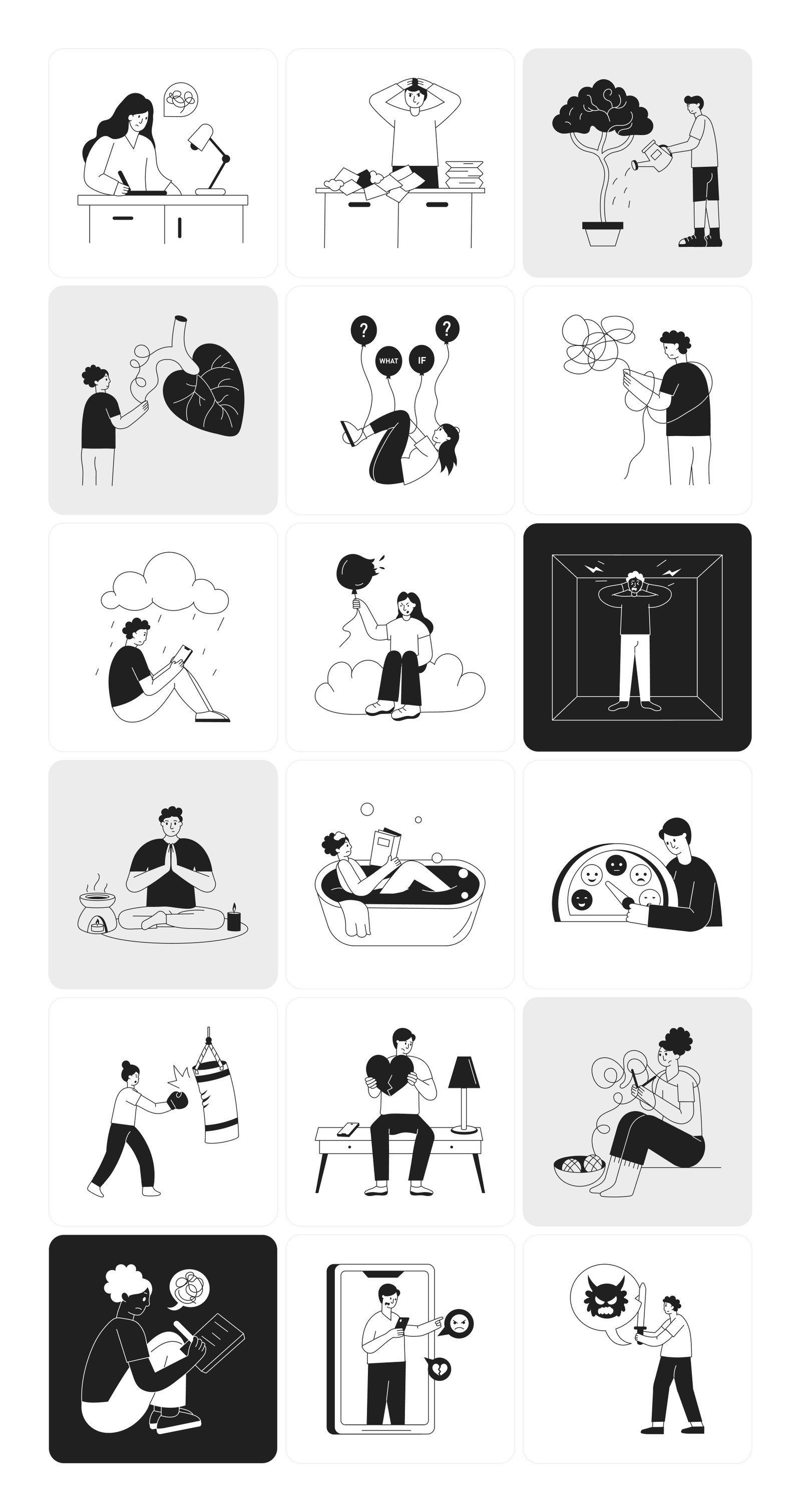 Stress Management Illustration Art Set