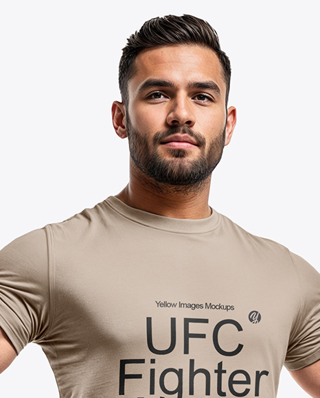 Male UFC Fighter Wearing T-Shirt and Shorts Mockup