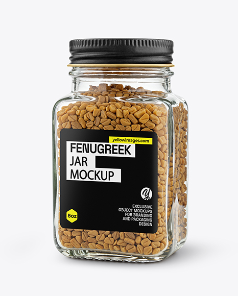 Square Glass Jar with Fenugreek Seeds Mockup