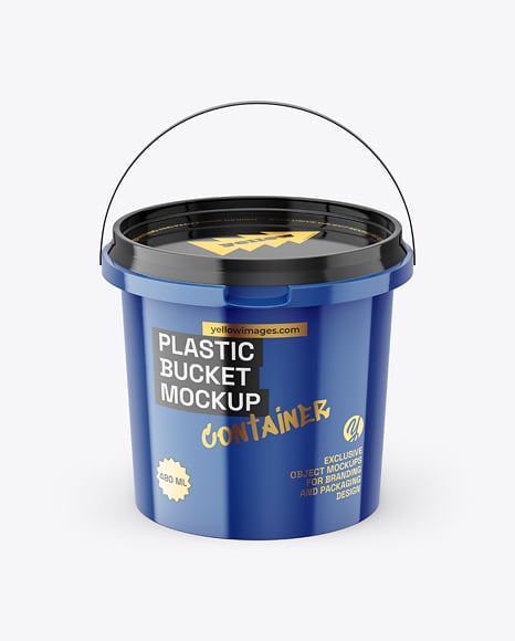 Glossy Plastic Bucket with Handle Mockup