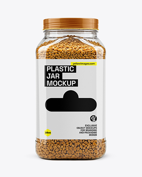 Clear Plastic Jar with Fenugreek Seeds Mockup