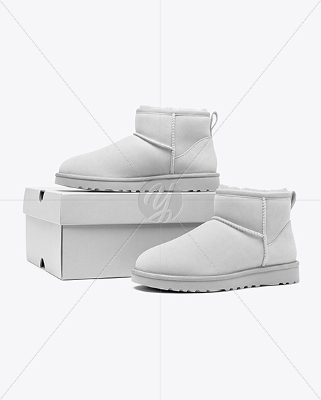 Pair of Women's UGG Boots with Shoe Box Mockup