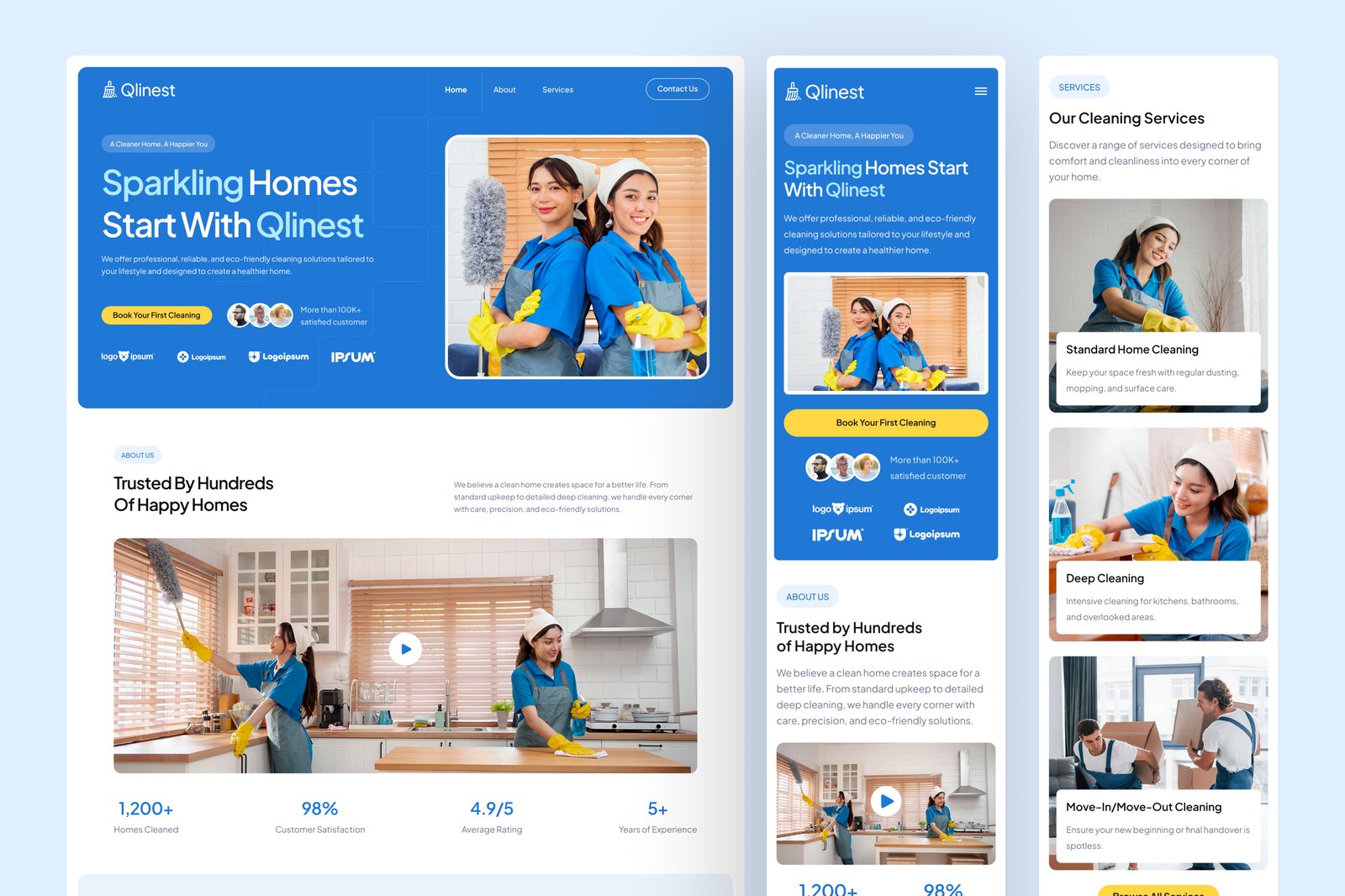 Qlinest - Home Cleaning Service Website UI Figma Template