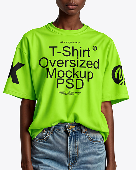Young Black Woman Wearing Oversized T-Shirt and Sun Visor Mockup