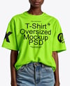 Young Black Woman Wearing Oversized T-Shirt and Sun Visor Mockup