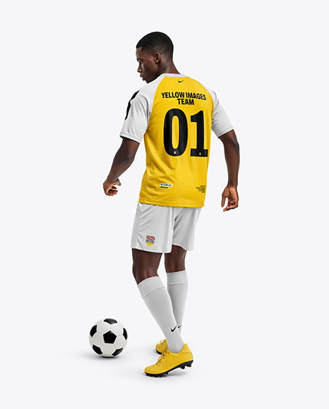 Afro-American Man Wearing Raglan Soccer Jersey and Shorts Mockup - Mens+Short+Sleeve+Soccer+Jersey+Mockup+Back+View+(PSD+...