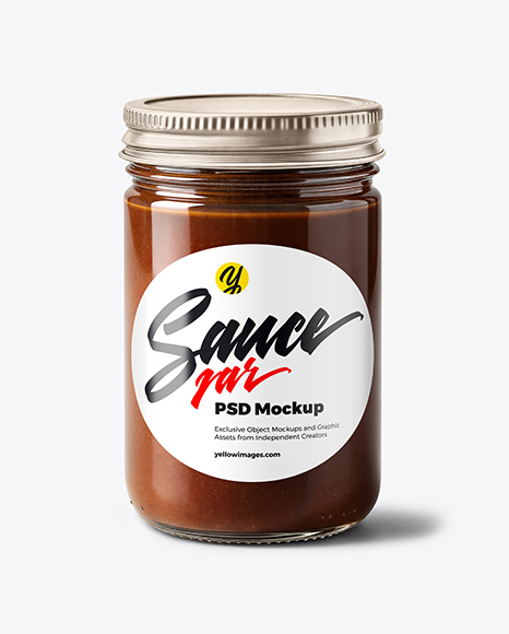 Jar with Chocolate Fudge Sauce Mockup - Sauce bottle mockup