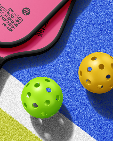 Two Pickleball Paddles with Balls on a Court Mockup