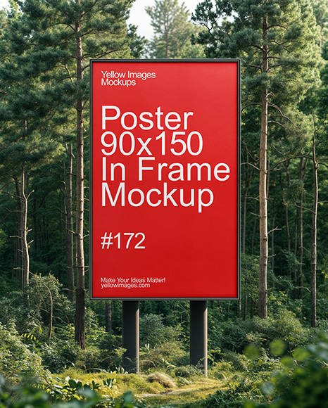 Stand with Poster in The Forest Mockup - Floor signage mockup
