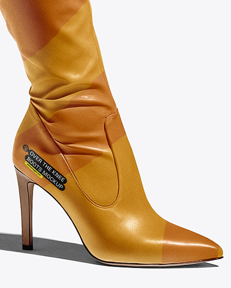 Pair of Over-The-Knee Boots on Women's Legs with Skirt Mockup