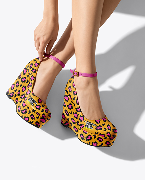Woman Wearing Wedge Heels Mockup - Apparel mockups