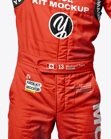 Man Wearing Racing Kit With Cup Mockup