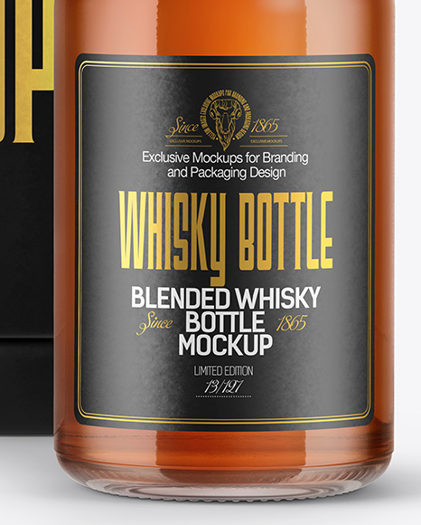 Whiskey Bottle with Box Mockup