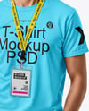 Smiling Man Wearing T-Shirt with Badge Mockup