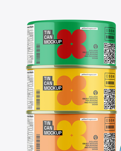 Five Glossy Tin Cans Mockup