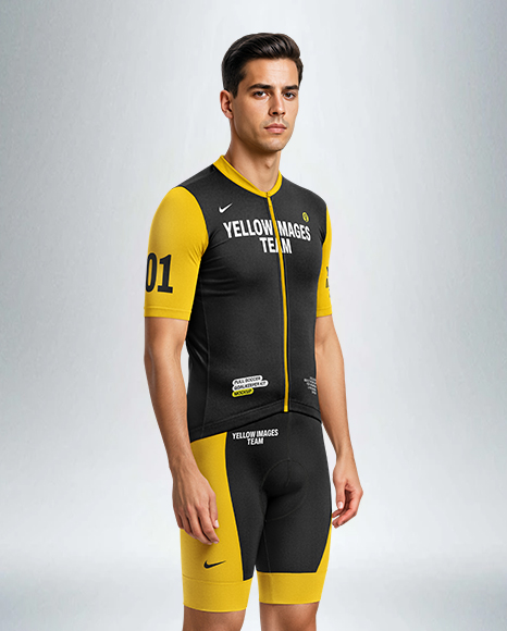 Man Wearing Cycling Jersey and Bib Shorts Mockup