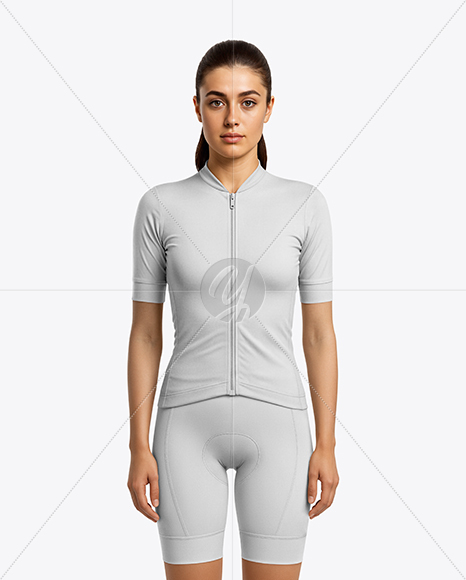 Woman Wearing Cycling Jersey and Bib Shorts Mockup