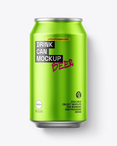 330ml Matte Metallic Aluminium Drink Can Mockup