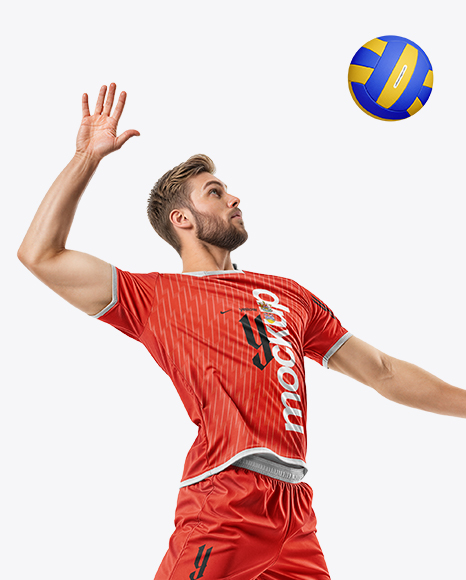 Man Wearing Full Volleyball Kit with Ball Mockup