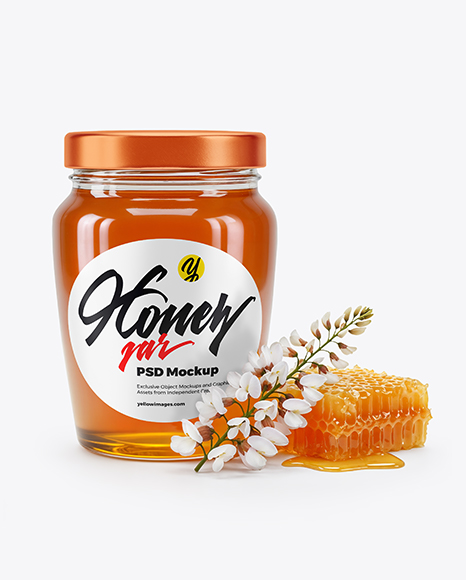 Glass Jar with Acacia Honey Mockup - Honey+Jar+Mockup+Creative+Photoshop+Templates+Creative+Market