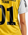 Female Soccer Player Wearing Jersey and Shorts Mockup