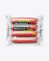 Clear Plastic Flow-Pack with Sausages in Kraft Paper Holder Mockup