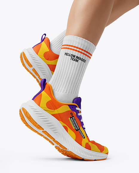 Running Shoes on Women's Legs Mockup - Shoe mockups