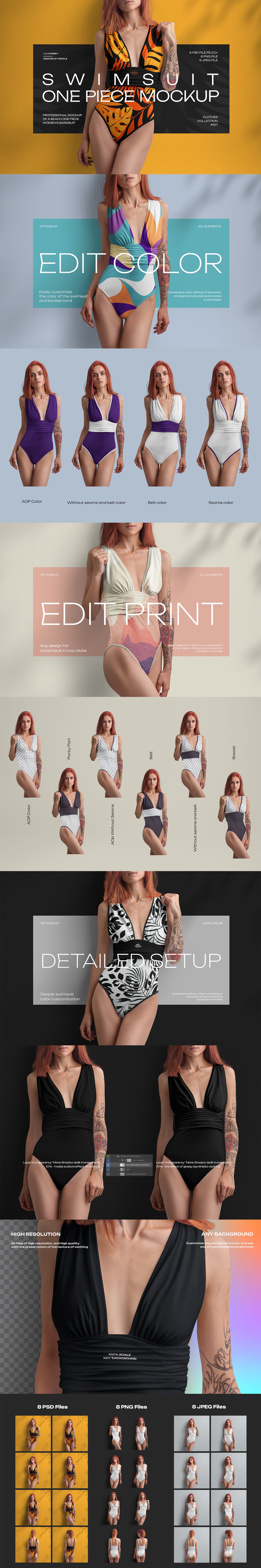 8 Mockups of a One Piece Women&#039;s Swimsuit. vol.02
