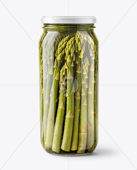 Clear Glass Jar with Pickled Asparagus Mockup