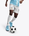 Afro-American Man Wearing Raglan Soccer Jersey and Shorts Mockup