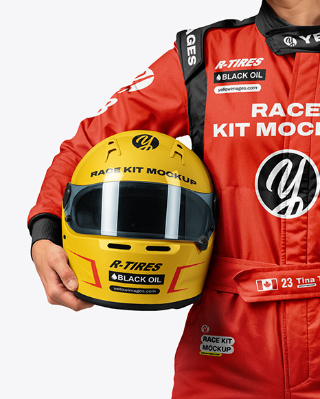 Woman Wearing Full Racing Kit Mockup