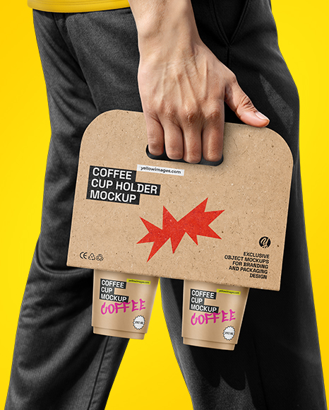 Man with Coffee Holder Mockup