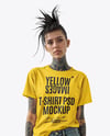 Woman with Tattoo Wearing T-shirt and Ripped Jeans Mockup