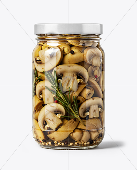 Clear Glass Jar with Sliced ​​Champignons Mockup